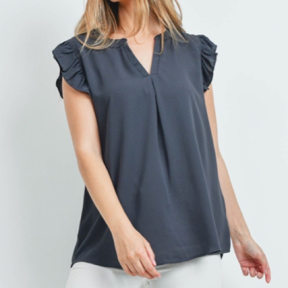 Tops - Grey Ruffle Sleeve Blouse